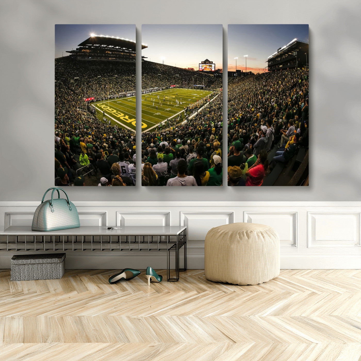 MGV-CV-48X32-3P - Oregon Stadium Canvas Wall Art - Captivating Game Day Scene at Autzen Stadium, Oregon Ducks Football
