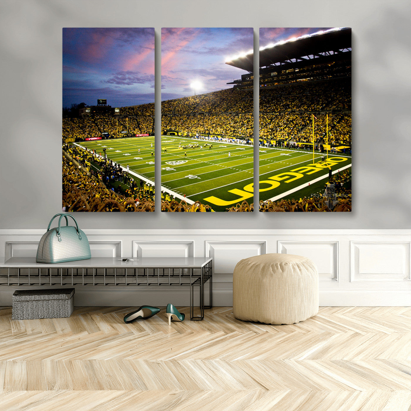 MGV-CV-48X32-3P - University of Oregon Ducks Football Team Print - Eugene Autzen Stadium Wall Art Canvas Print