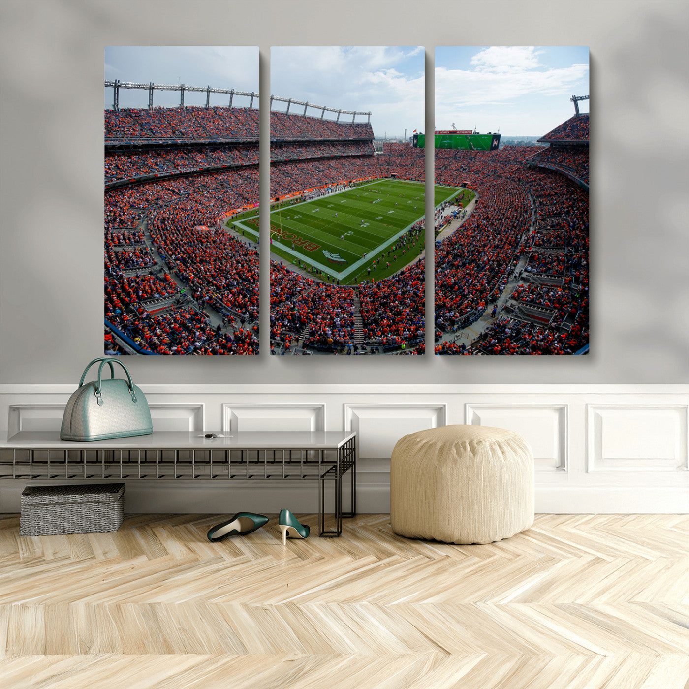 MGV-CV-48X32-3P - Denver Broncos Football Team Print - Empower Field Mile High Stadium Wall Art Canvas Print