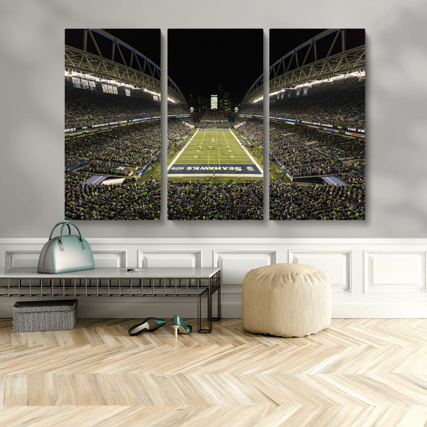 MGV-CV-48X32-3P - Seattle Seahawks Football Team Print Wall Art - Seattle Century Link Field Stadium Wall Art Canvas