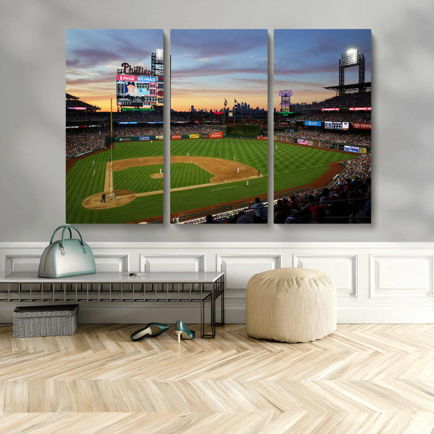 MGV-CV-48X32-3P - Citizens Bank Park Philadelphia Phillies Wall Art Canvas | 3-Panel Canvas Print of Phillies Stadium