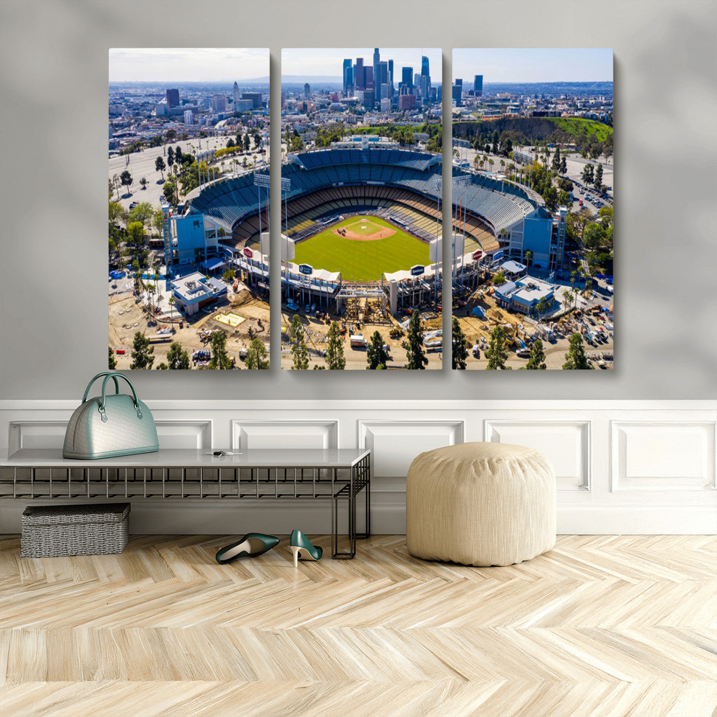 MGV-CV-48X32-3P - Los Angeles Dodgers Dodger Stadium Wall Art Canvas Print - MLB Baseball Stadium, Framed Los Angeles