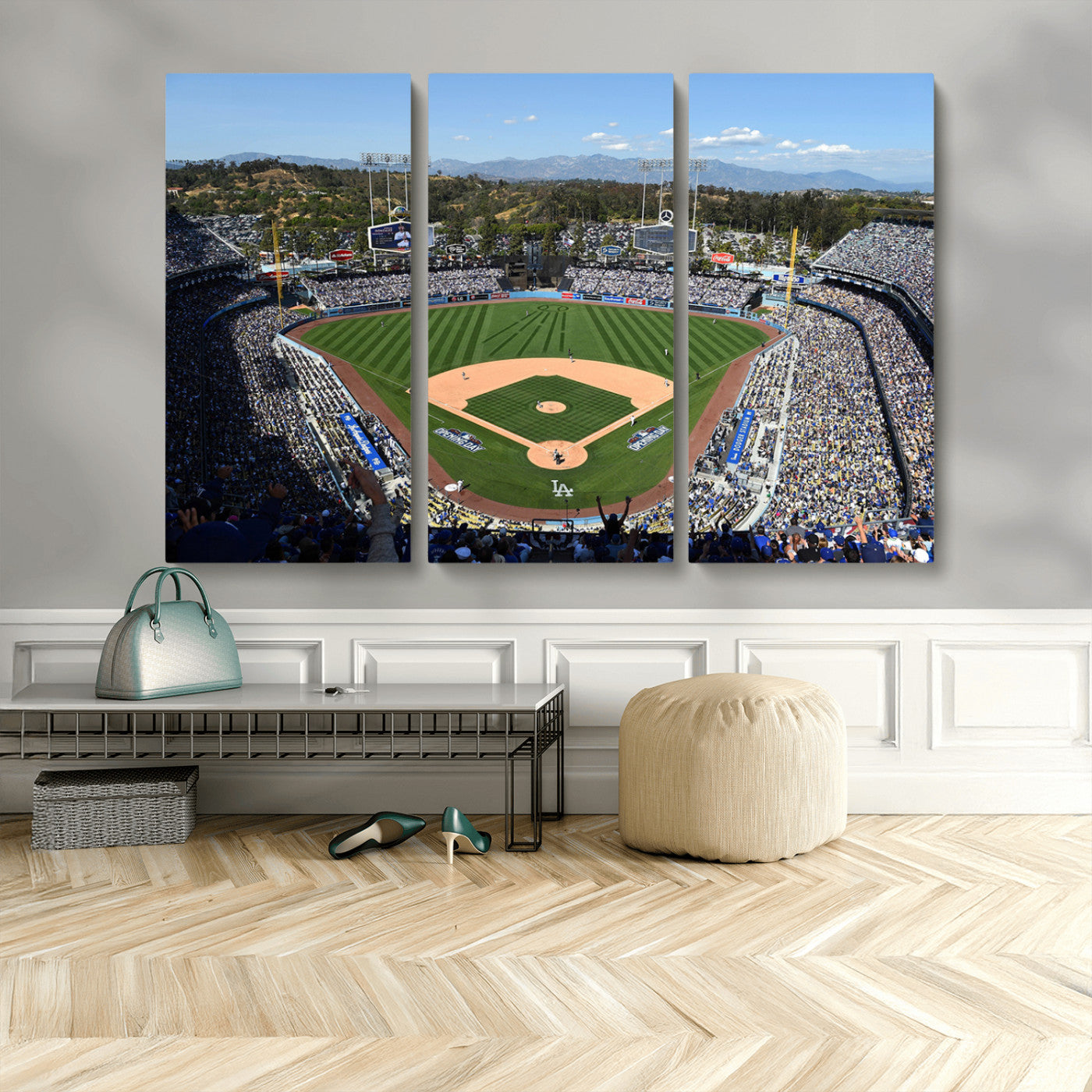 MGV-CV-48X32-3P - Los Angeles Dodgers Dodger Stadium Wall Art Canvas Print - MLB Baseball Stadium Wall Art Canvas