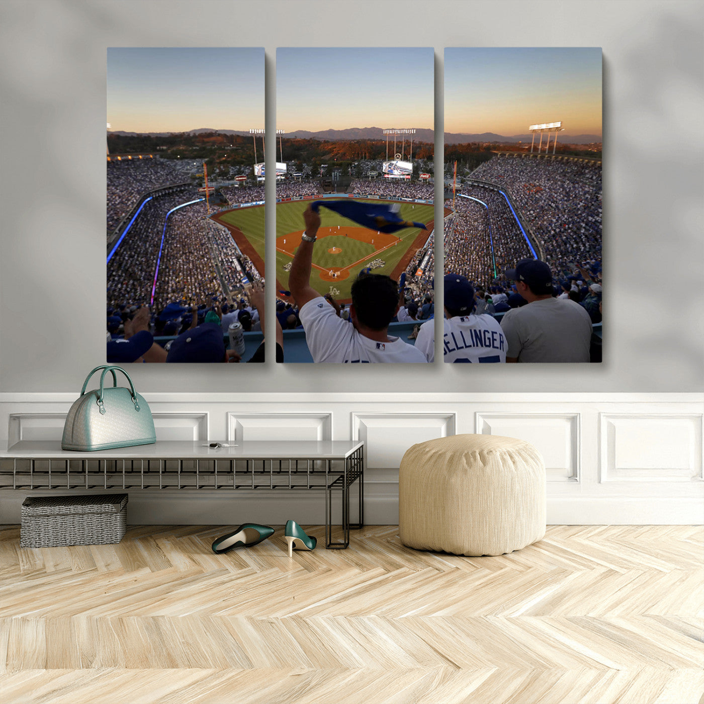 MGV-CV-48X32-3P - Dodger Stadium Sunset Game Triple Canvas Wall Art - Los Angeles Dodgers MLB Match