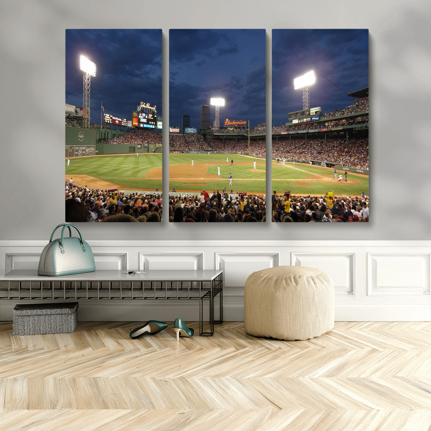 MGV-CV-48X32-3P - Boston Red Sox Baseball Team Print Canvas - Massachusetts Fenway Park Stadium Wall Art Canvas Print