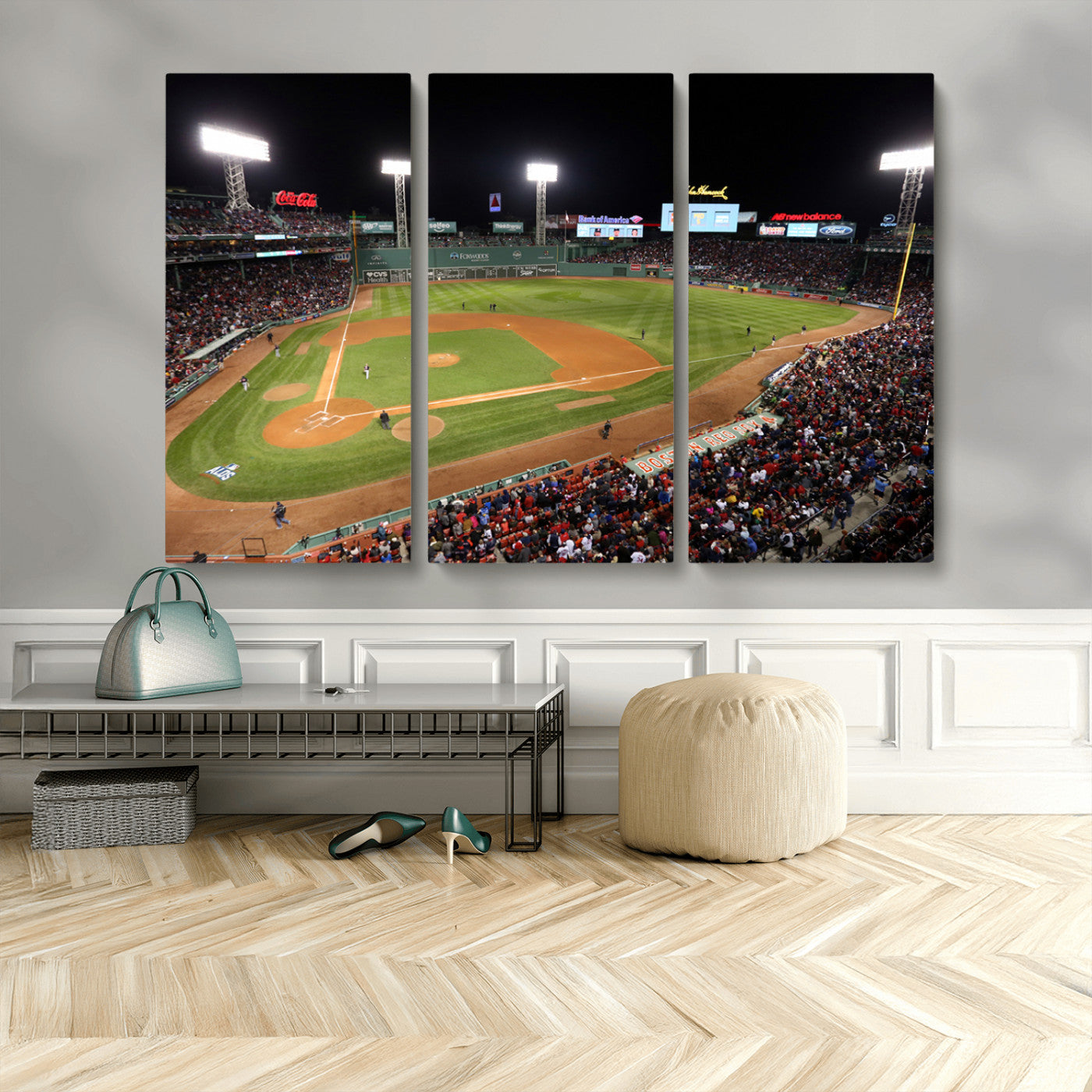 MGV-CV-48X32-3P - Boston Red Sox Baseball Team Print - Massachusetts Fenway Park Stadium Wall Art Canvas Print