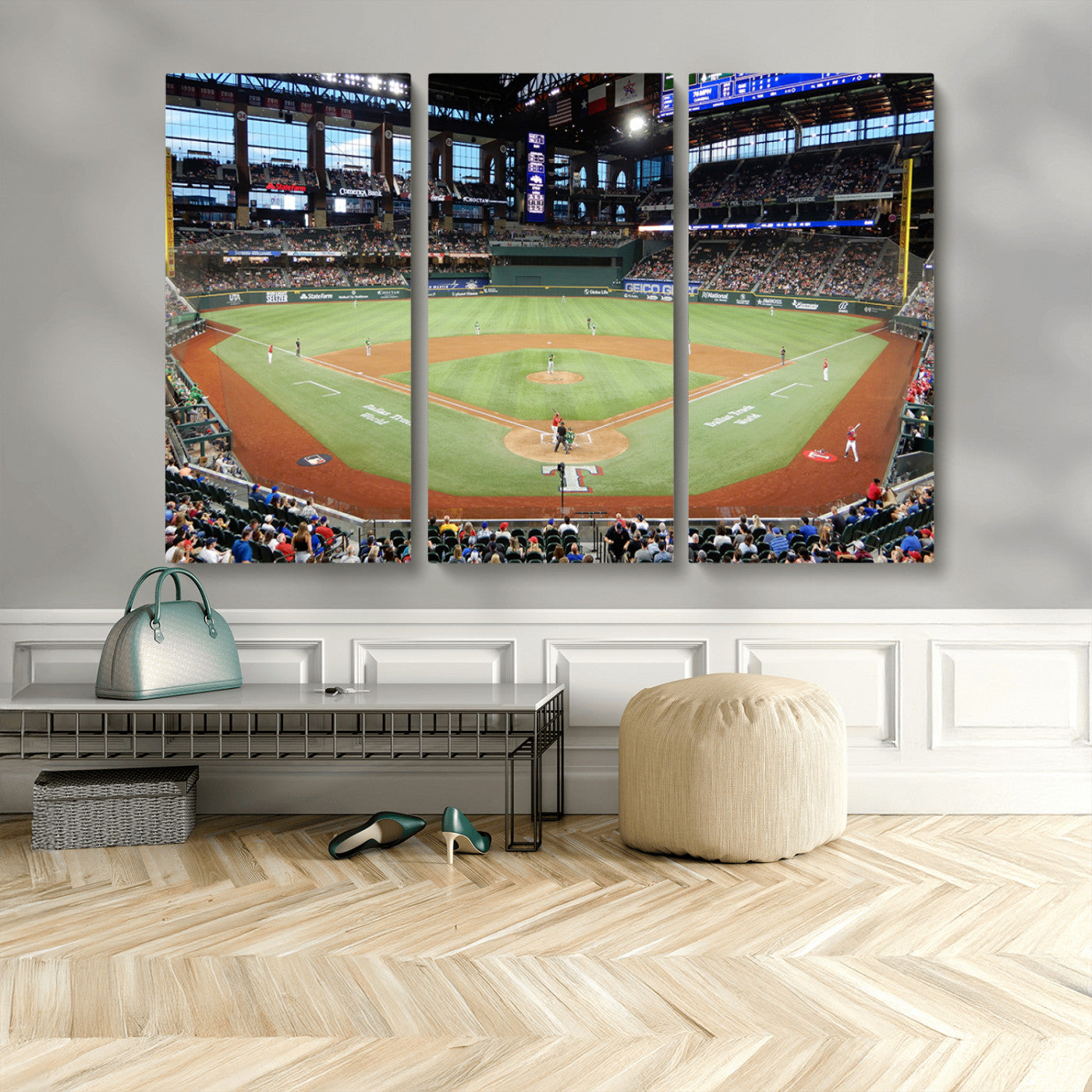 MGV-CV-48X32-3P - Texas Rangers Baseball Team Print - Arlington Globe Life Field Stadium Canvas Print Wall Art