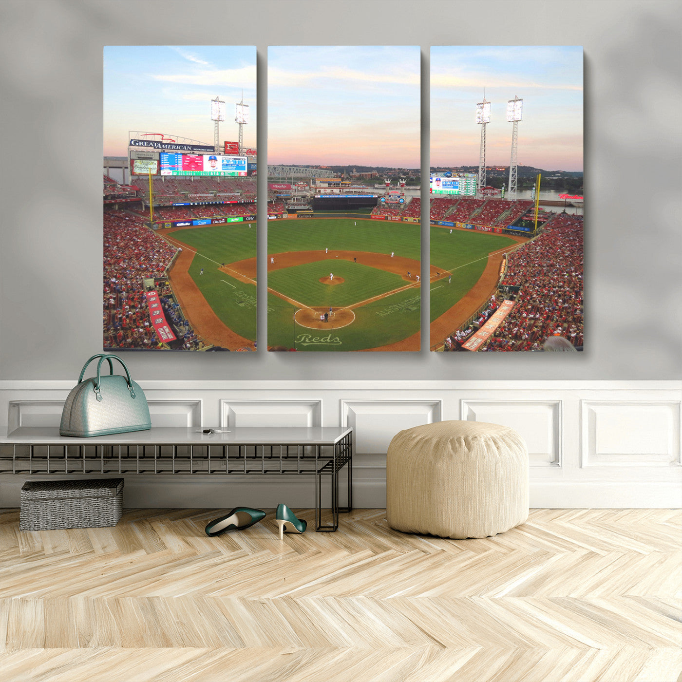 MGV-CV-48X32-3P - Cincinnati Reds Baseball Print Canvas- Cincinnati Great American Ball Park Stadium Wall Art Canvas