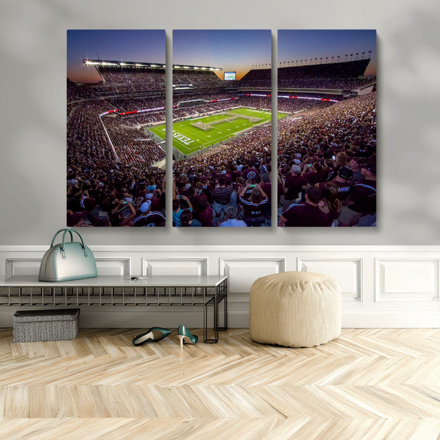 MGV-CV-48X32-3P - Texas A&M University Aggies Football Team Print - College Station Kyle Field Stadium Wall Art Canvas