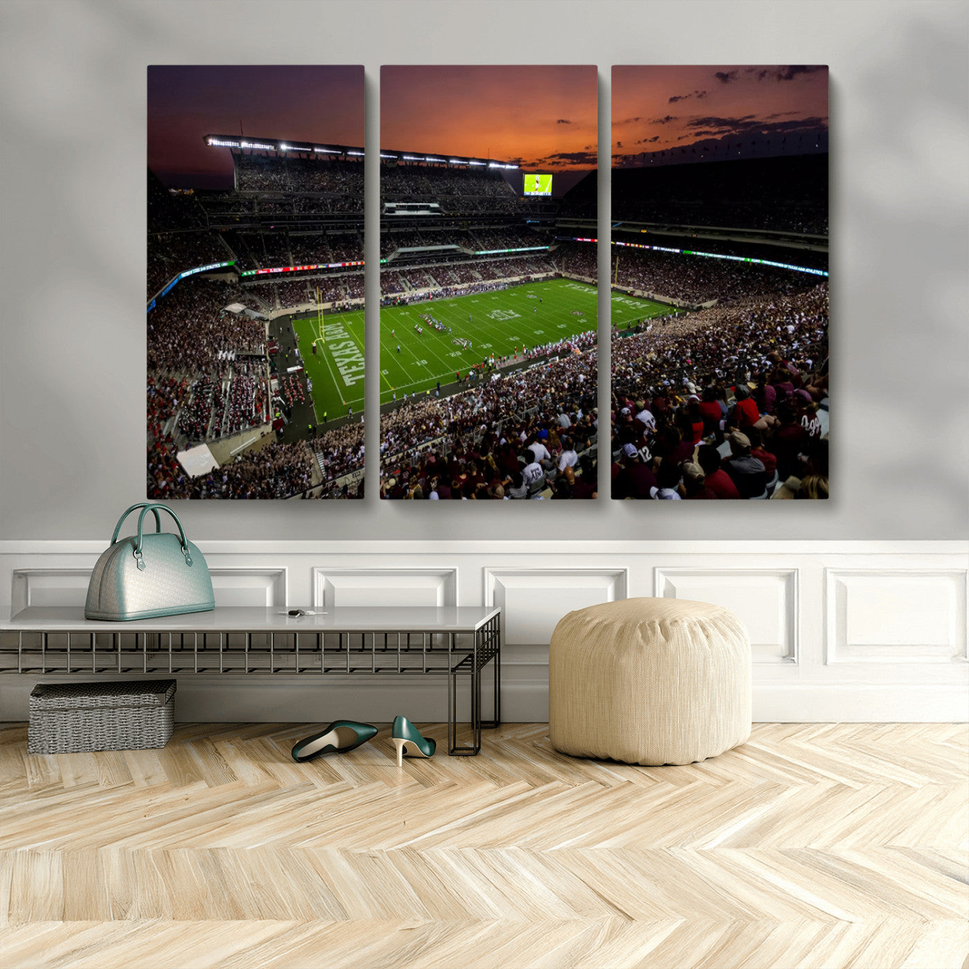 MGV-CV-48X32-3P - Texas A&M Aggies Football Team Print - College Station Kyle Field Stadium Wall Art Canvas Print