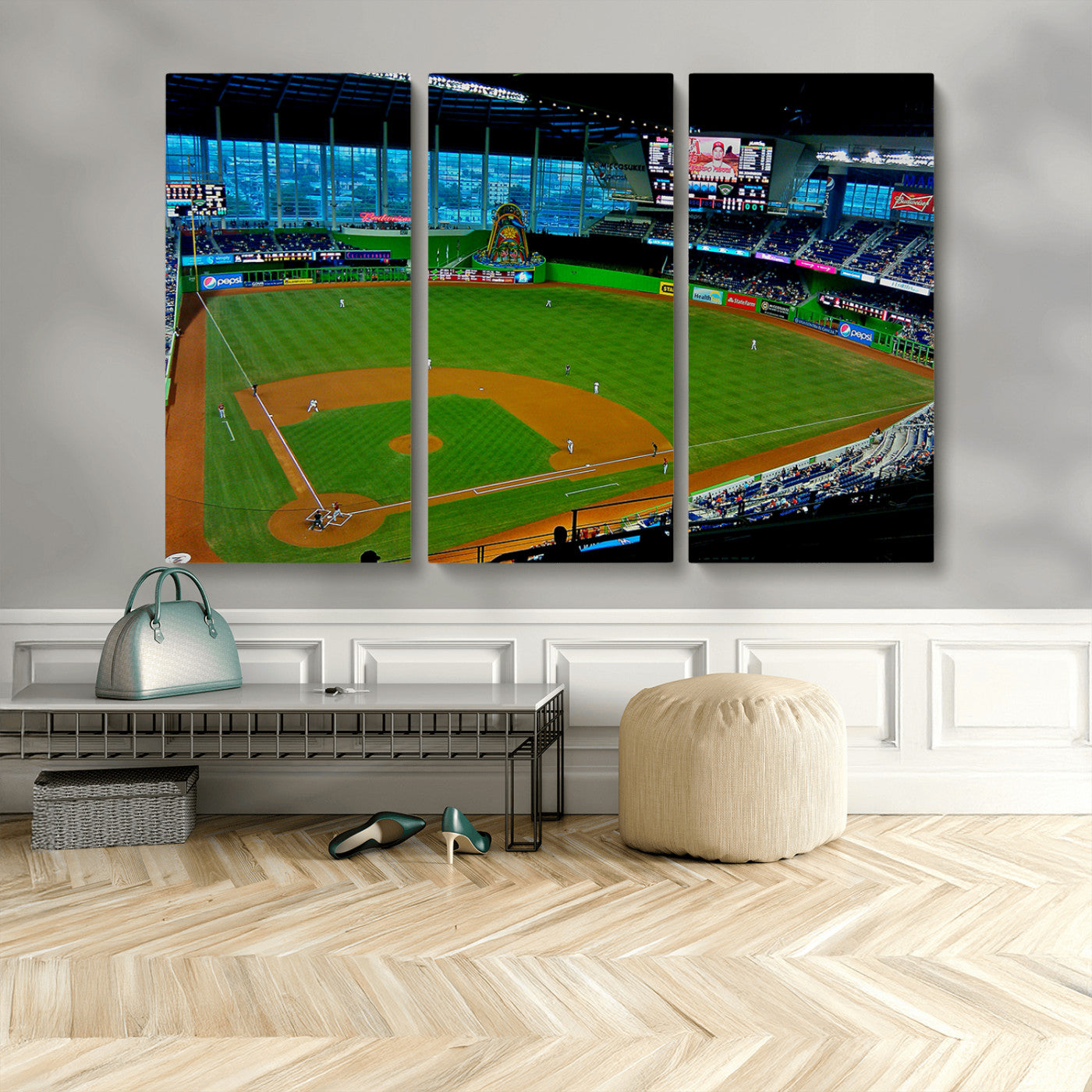 MGV-CV-48X32-3P - Miami Marlins Baseball Team Print - Miami LoanDepot Park Stadium Wall Art Canvas Print