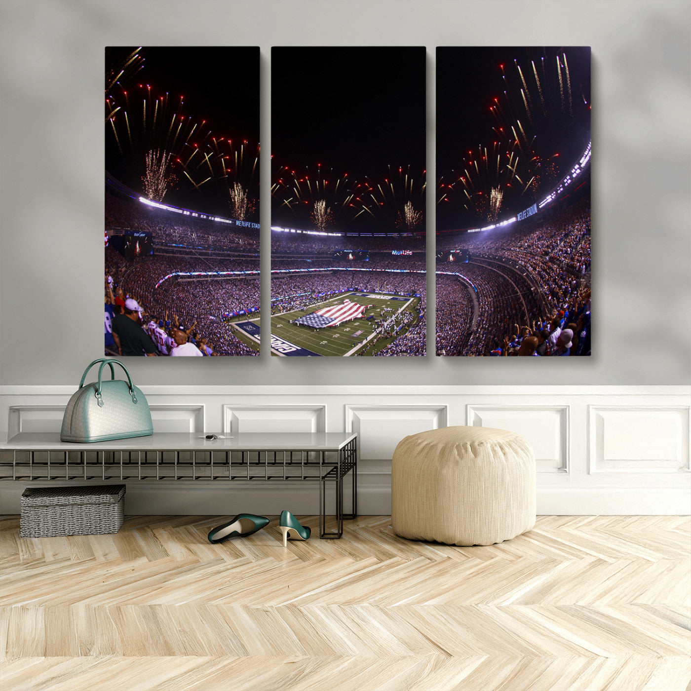 MGV-CV-48X32-3P - New York Giants Football Team Print - East Rutherford MetLife Stadium Wall Art Canvas Print