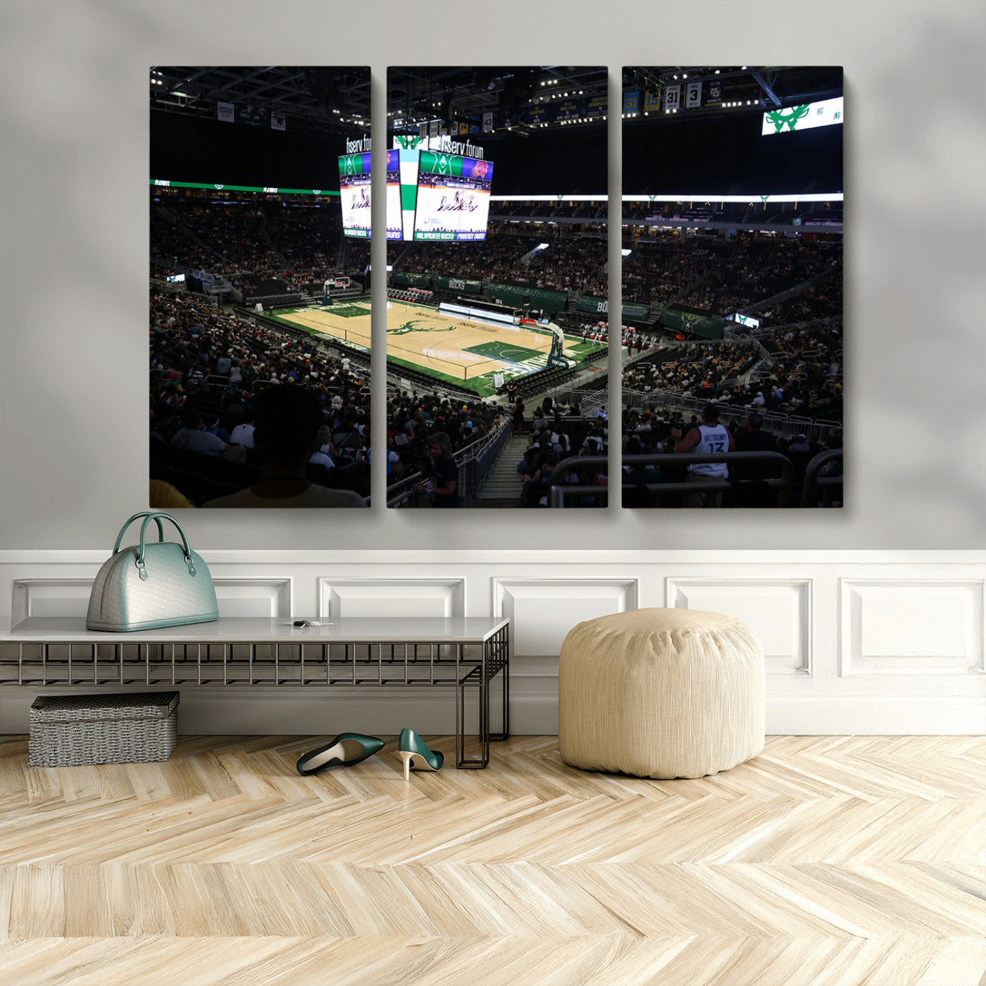 MGV-CV-48X32-3P - Milwaukee Bucks Basketball Print - Fiserv Forum Stadium Wall Art Canvas Print