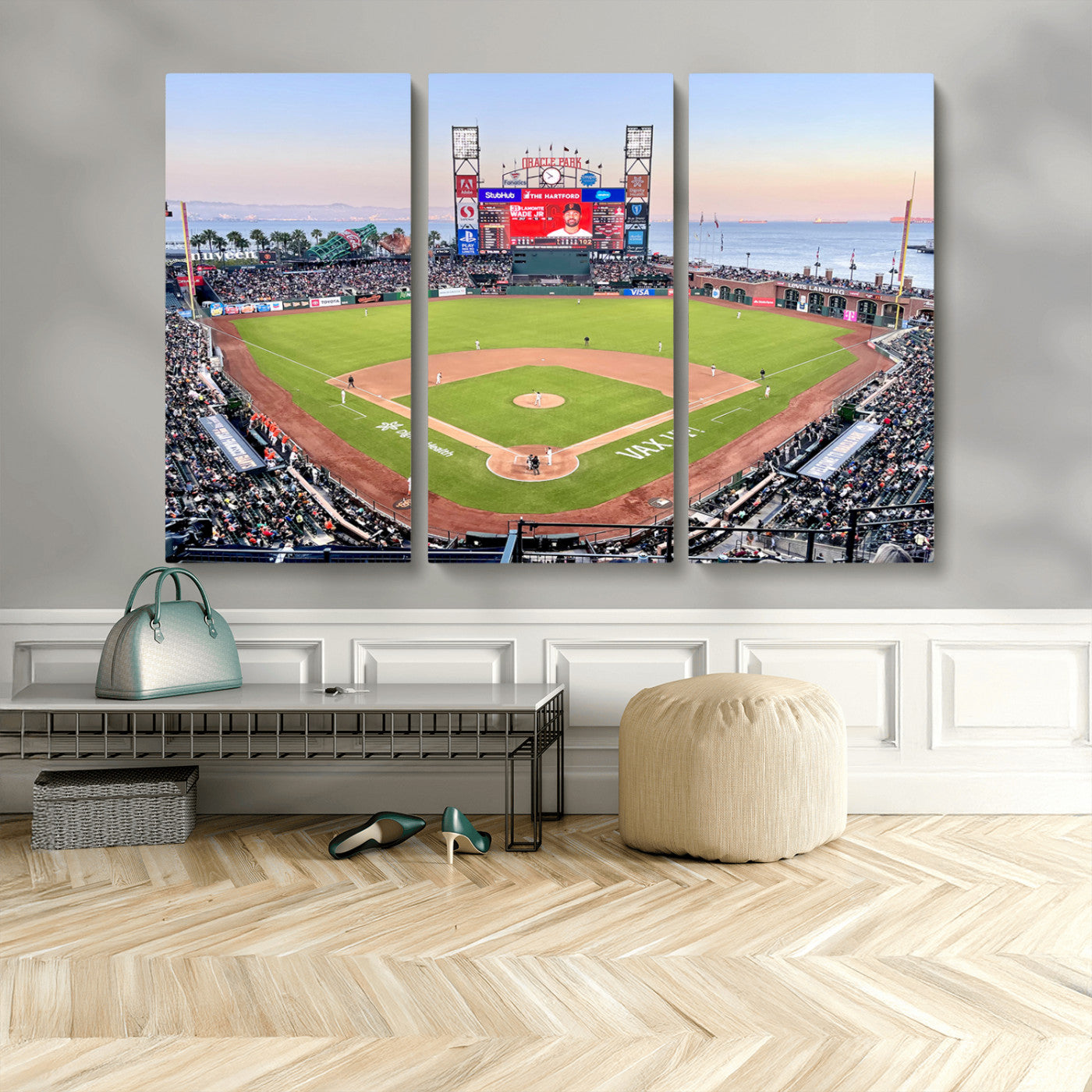MGV-CV-48X32-3P - San Francisco Giants Baseball Team Print - Oracle Park Stadium Wall Art Canvas Print