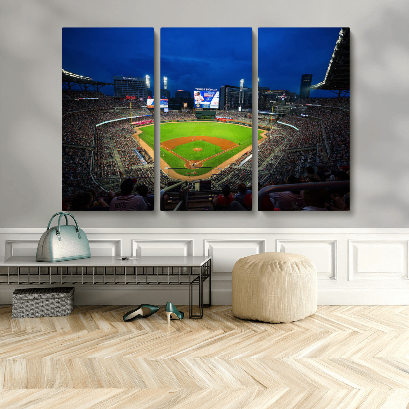 MGV-CV-48X32-3P - Truist Park Night Game Canvas Art - Atlanta Braves Stadium Wall Art Canvas