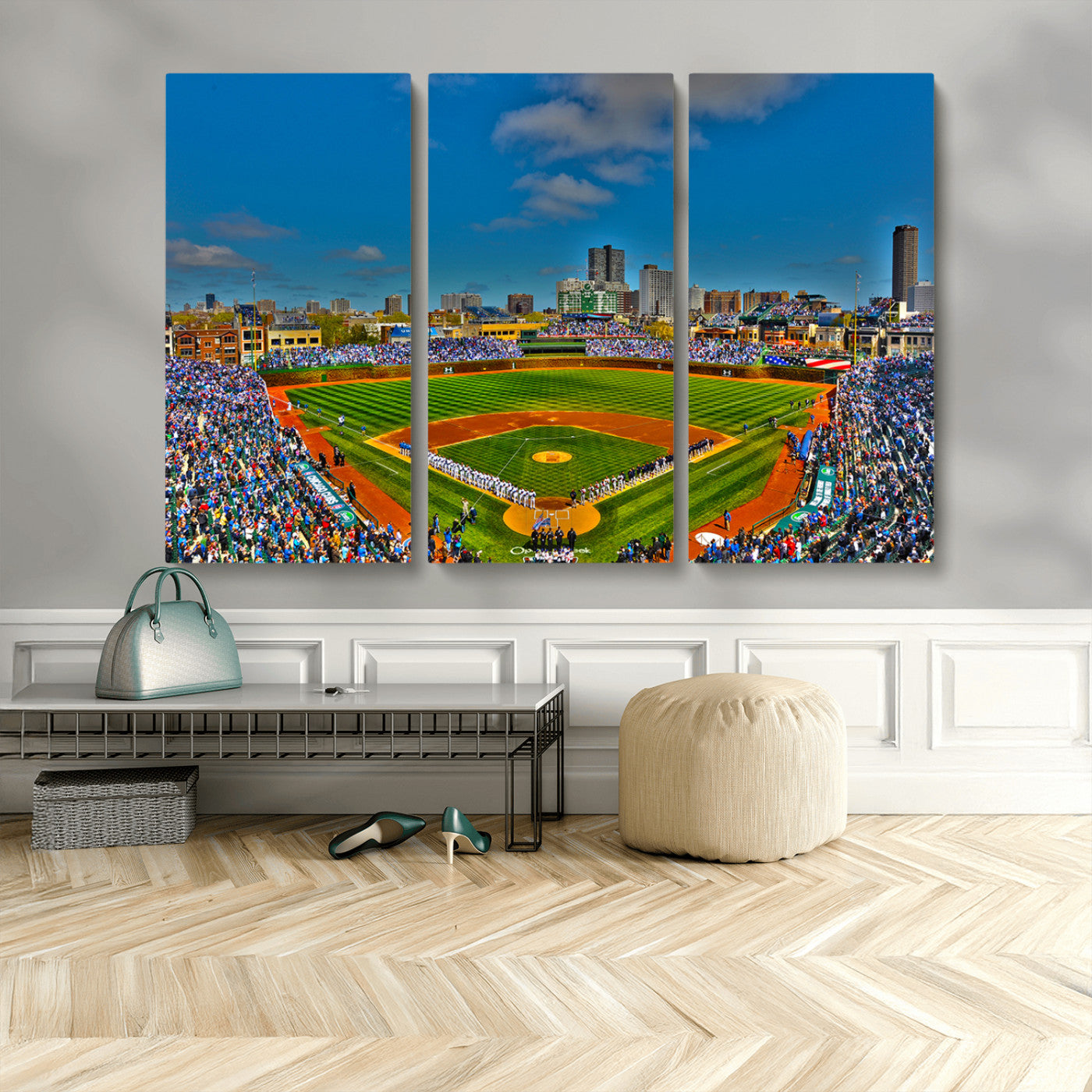 MGV-CV-48X32-3P - Wrigley Field Chicago Cubs Canvas Wall Art - Iconic Baseball Stadium Print for Sports Lovers - Ready