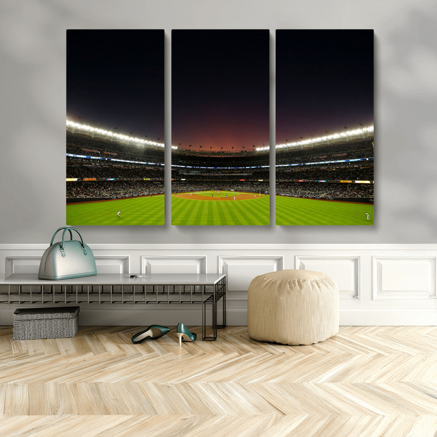 MGV-CV-48X32-3P - Yankee Stadium Night Game Triple Canvas, Yankee Stadium Canvas Wall Art - New York Yankees MLB Match