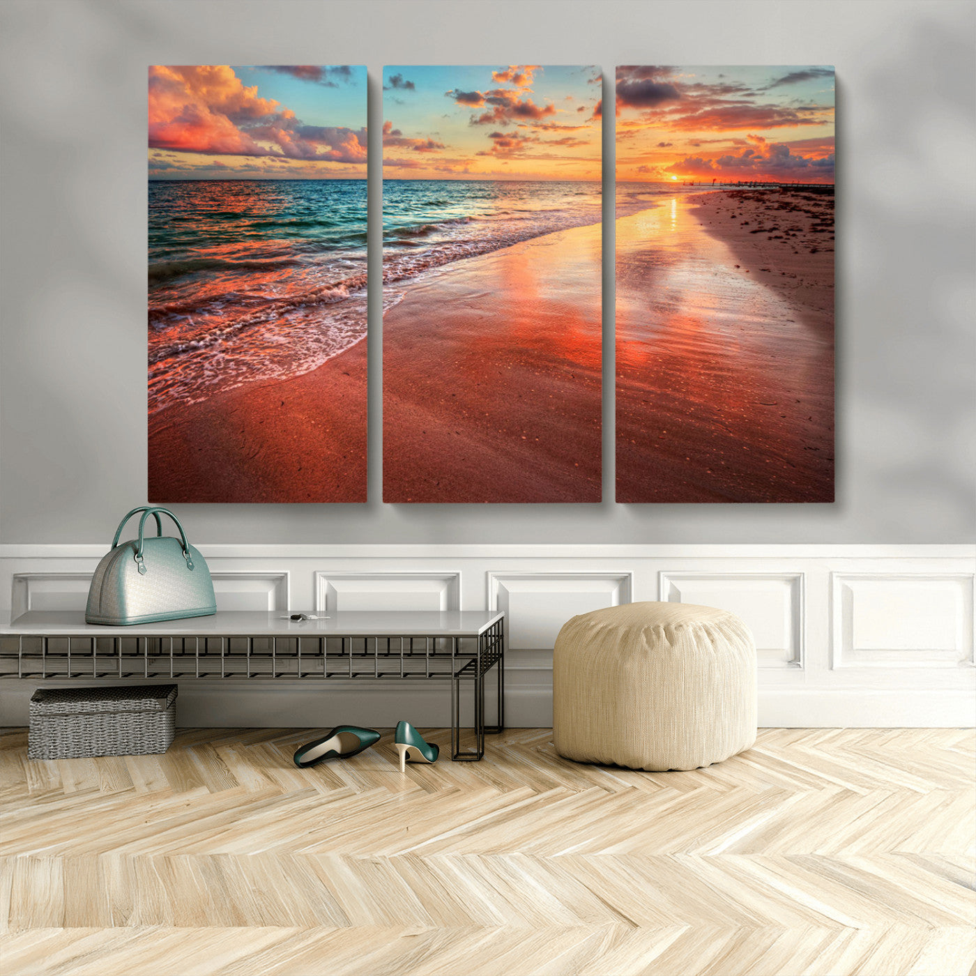 MGV-CV-48X32-3P - Sunset Beach Wall Art | Ocean Canvas Print | Coastal Wall Art | Tranquil Sunset Canvas Print
