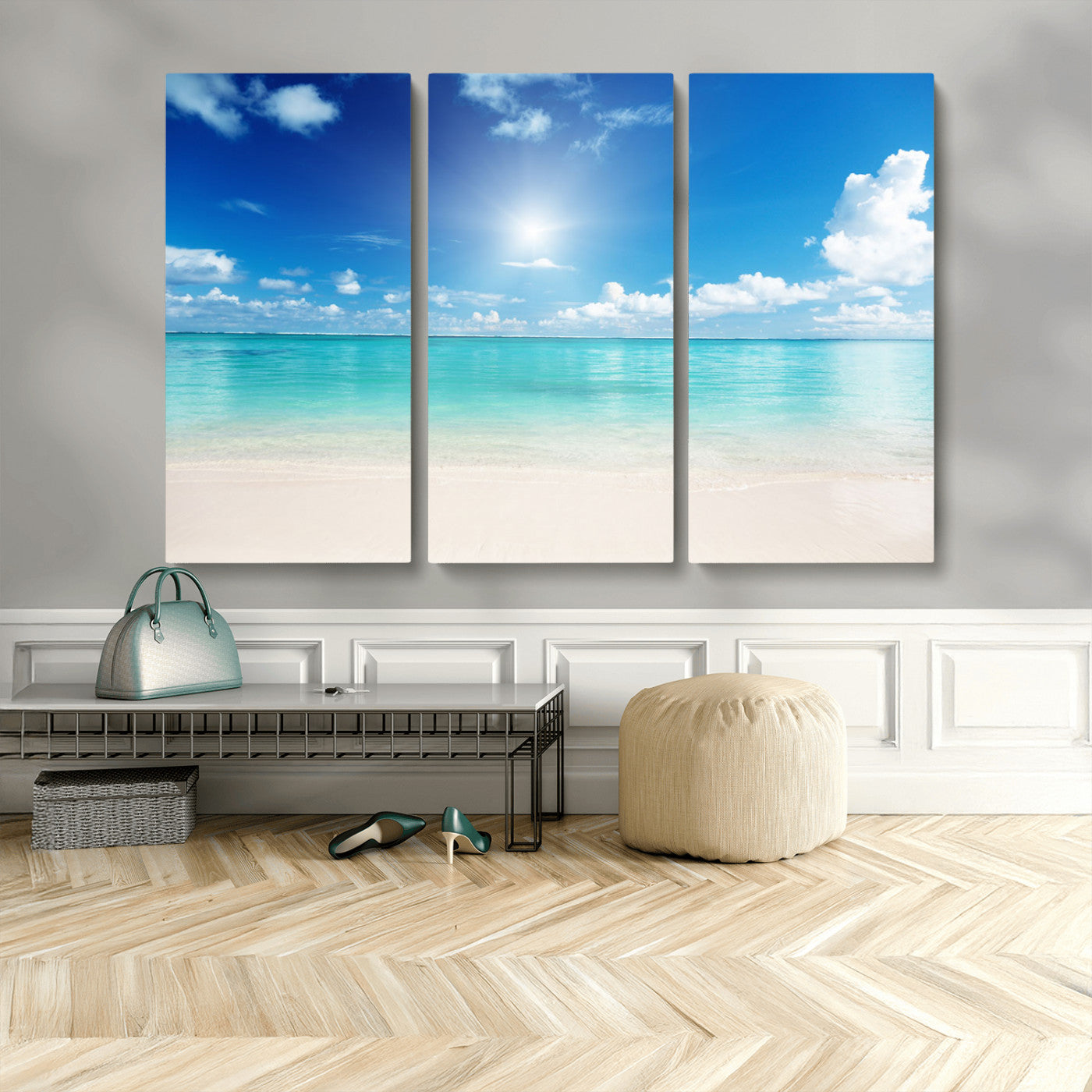 MGV-CV-48X32-3P - Blue Ocean Wall Art Canvas Print - Tranquil Ocean Paradise Triptych Wall Art - Ready to Hang Beach