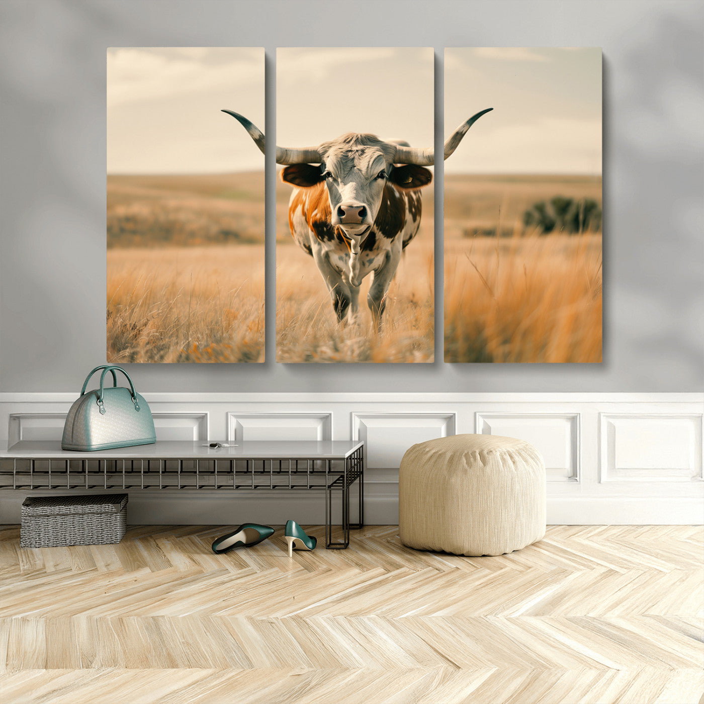 MGV-CV-48X32-3P - Texas Cow Wall Art Canvas Print for Farm House Wall Decor, Farmhouse Wall Art Print