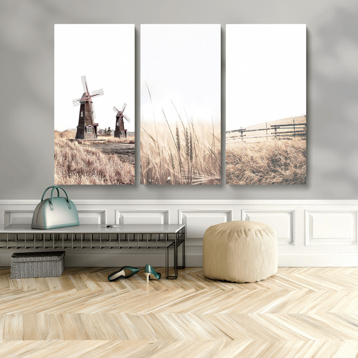 MGV-CV-48X32-3P - Farm Prints Set, Set of 3 Farmhouse Wall Art, Country House Decor, Barn Print, Wheat Print,