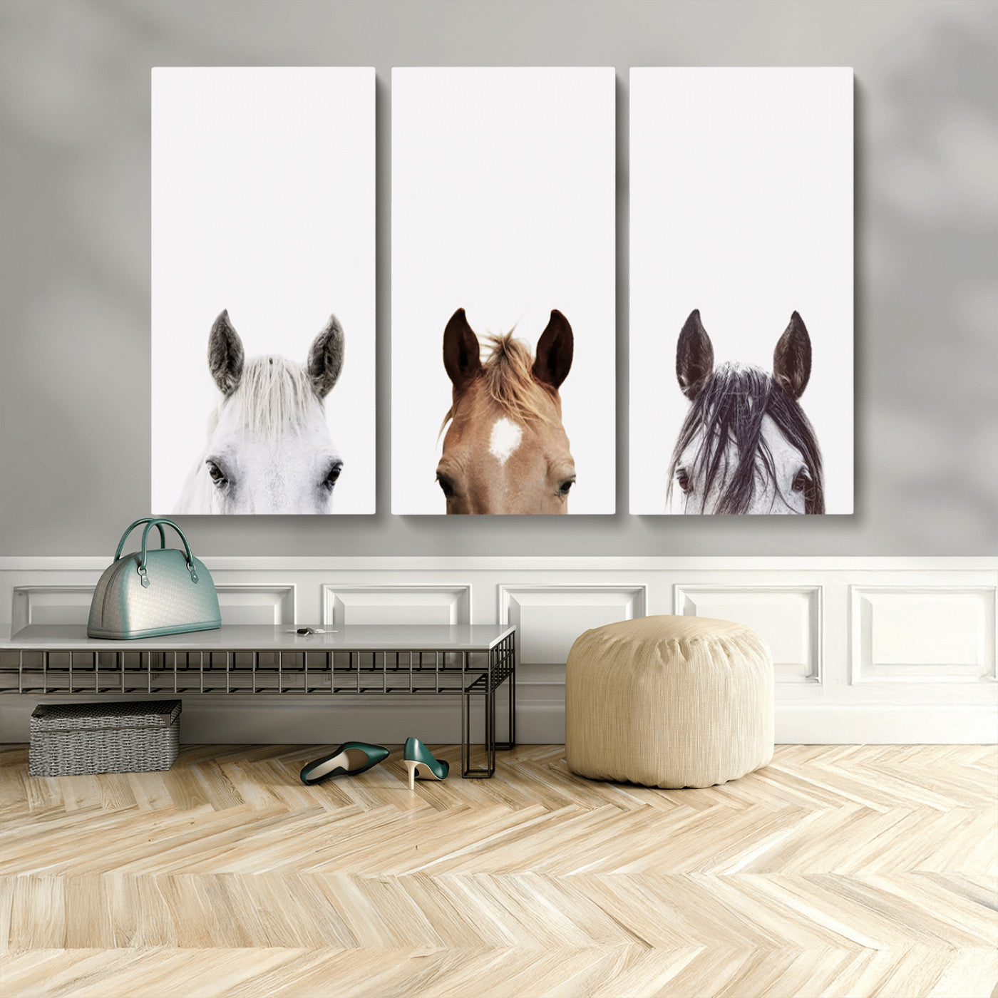 MGV-CV-48X32-3P - Horse Prints Set, Set of 3 Horse Wall Art, Horses Portraits, Farmhouse Wall Art, Farm Animals