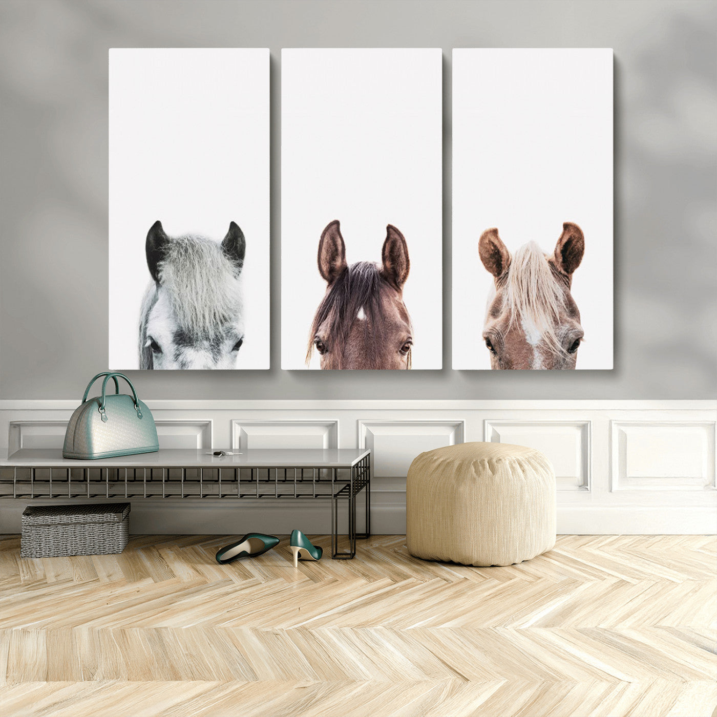 MGV-CV-48X32-3P - Horse Wall Art - Minimalist Horse Triptych Wall Art – Modern 3-Panel Giclée Canvas Featuring Horse