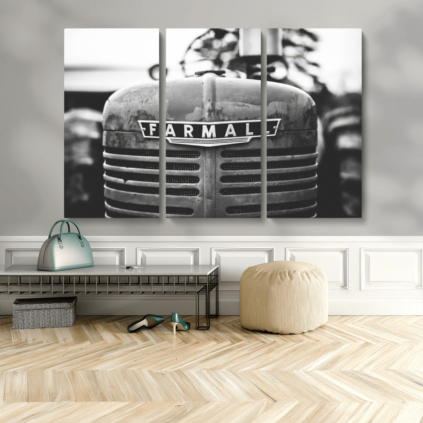 MGV-CV-48X32-3P - Vintage Farmall Tractor Wall Art Canvas Print, Rustic Farmhouse Decor Ready to Hang