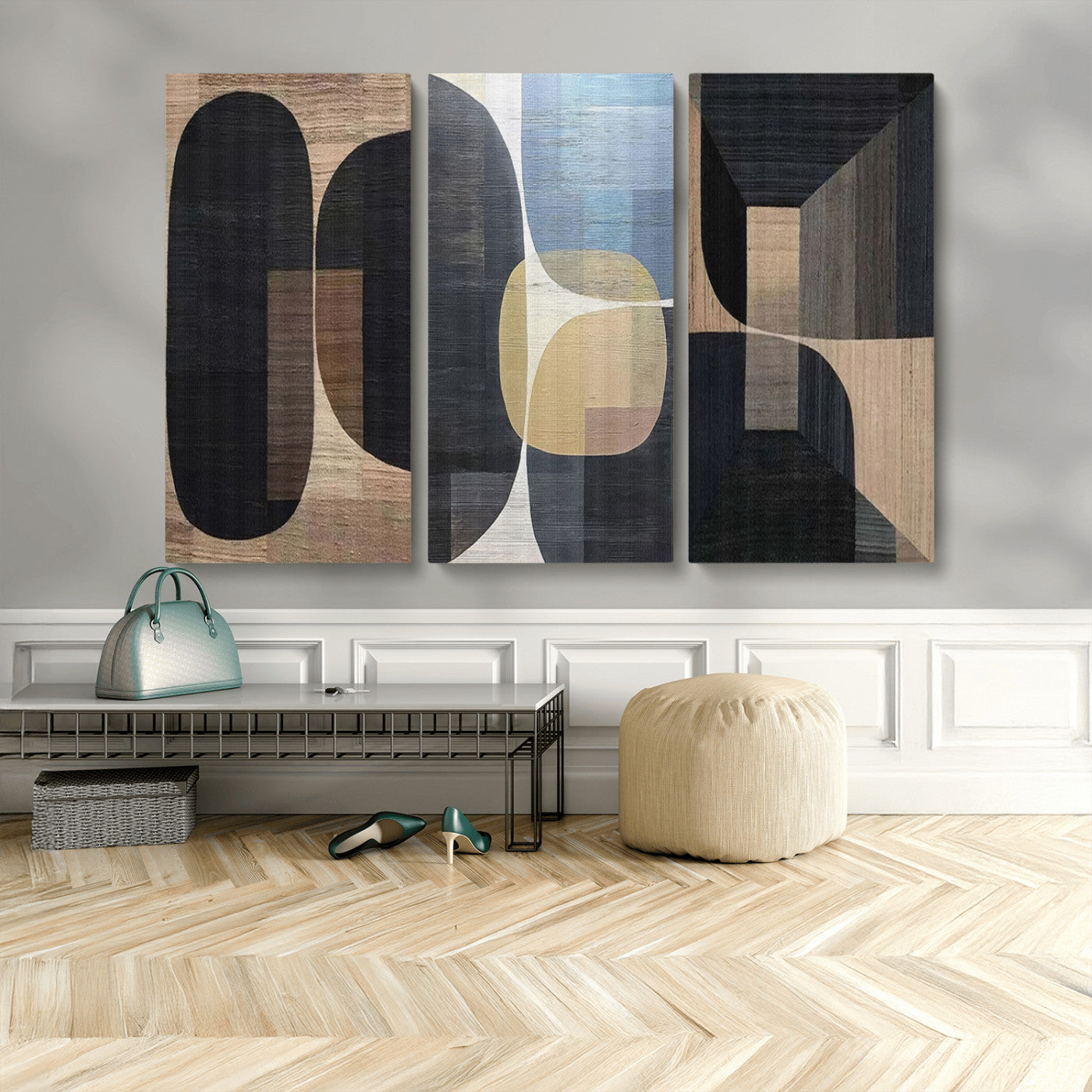 MGV-CV-48X32-3P - Minimalist Wabi Sabi Abstract Geometric Wall Art Canvas Print – Modern Minimalist Shapes – Ready to