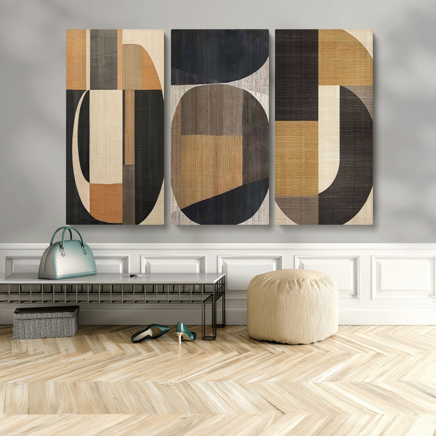 MGV-CV-48X32-3P - Modern Brown Wabi Sabi Abstract Wall Art Canvas Print Set, Minimalist Wall Art
