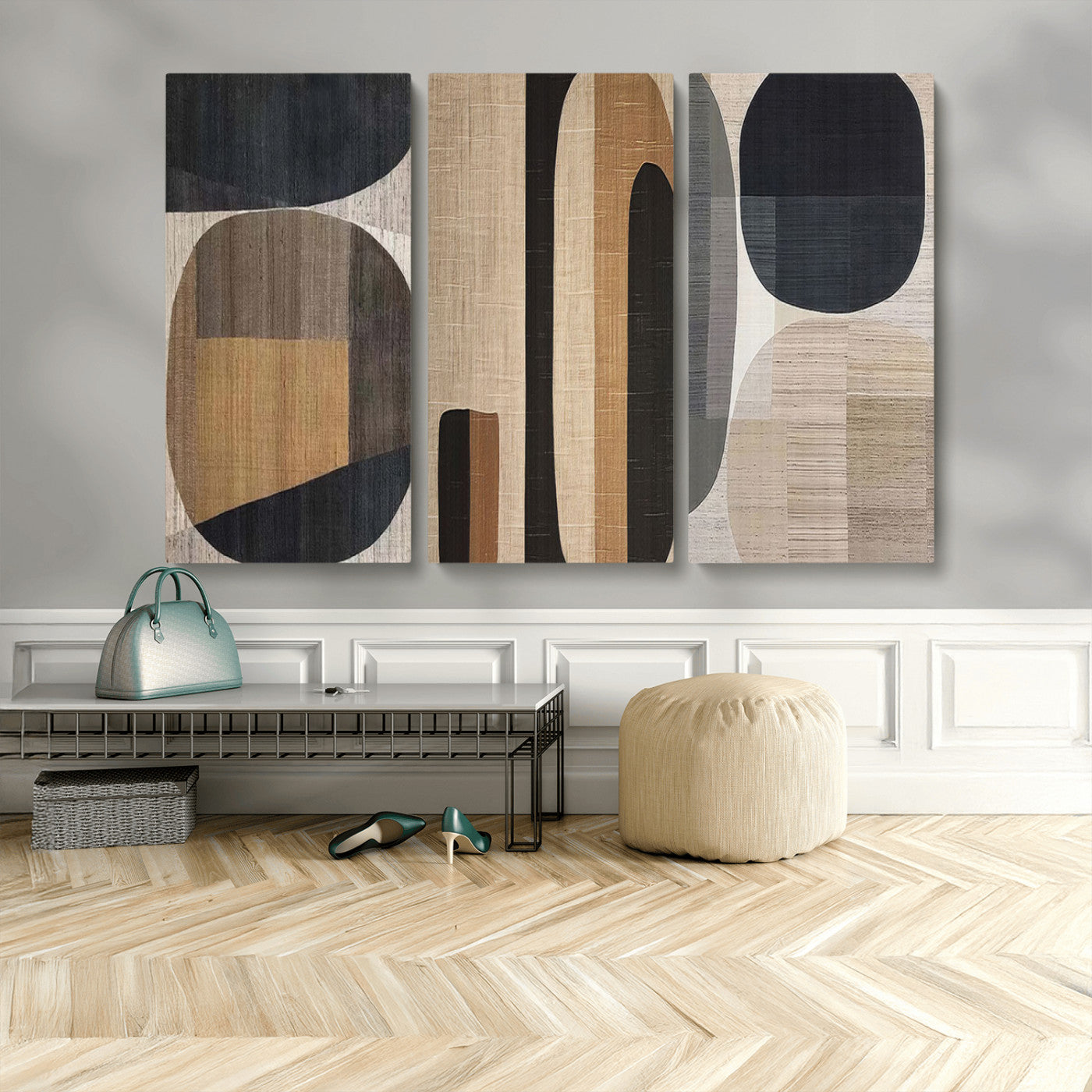 MGV-CV-48X32-3P - Abstract Minimalist Canvas Wall Art - Neutral Geometric Modern Boho Decor, Minimalist Brown Wabi
