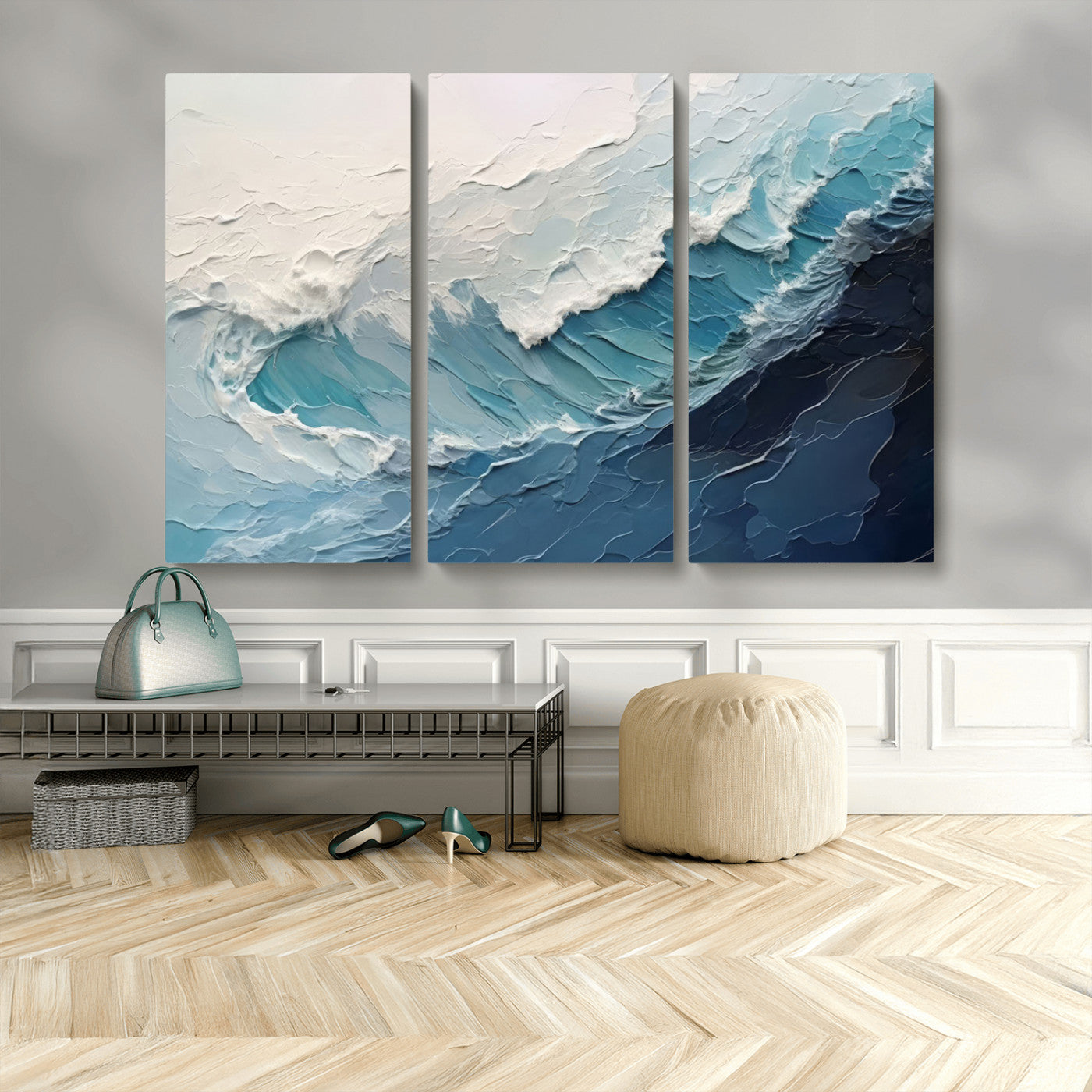 MGV-CV-48X32-3P - Ocean Wave Canvas Wall Art Print - Coastal Wall Decor for Living Room - Large Ocean Wave Wall Art