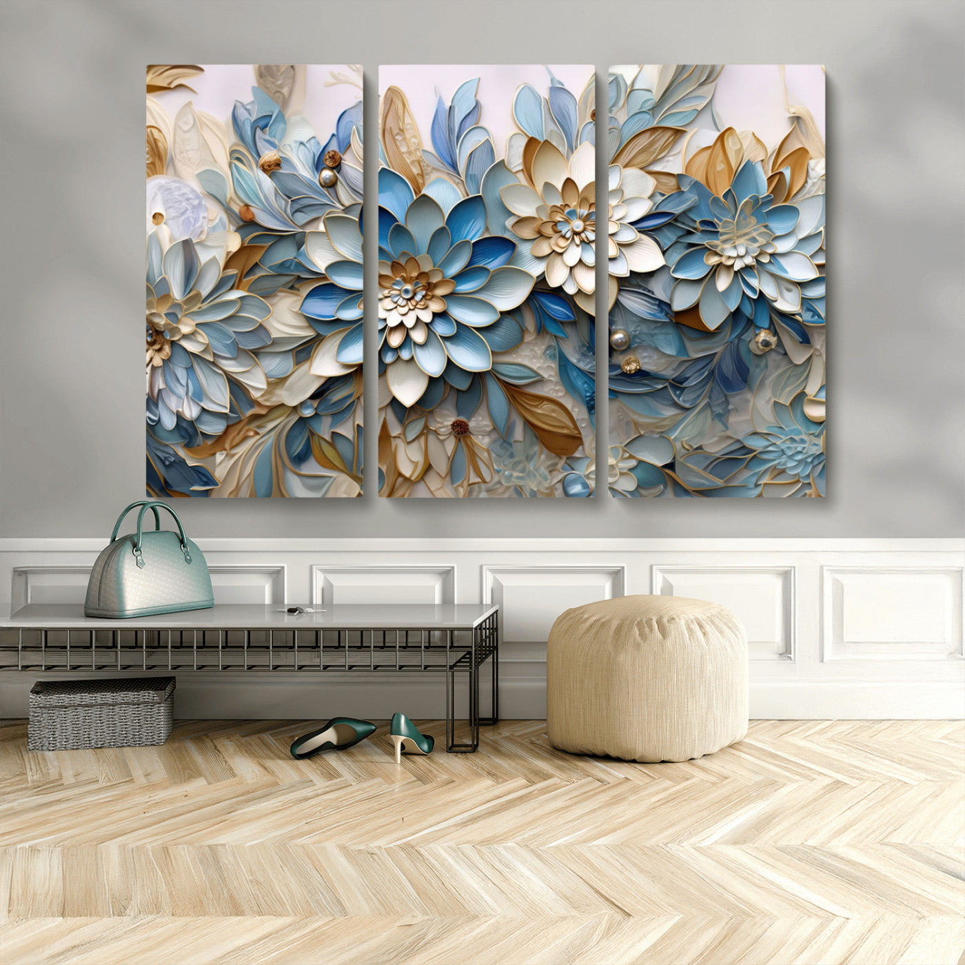 MGV-CV-48X32-3P - Blu Abstract Flower Wall Art Canvas Print