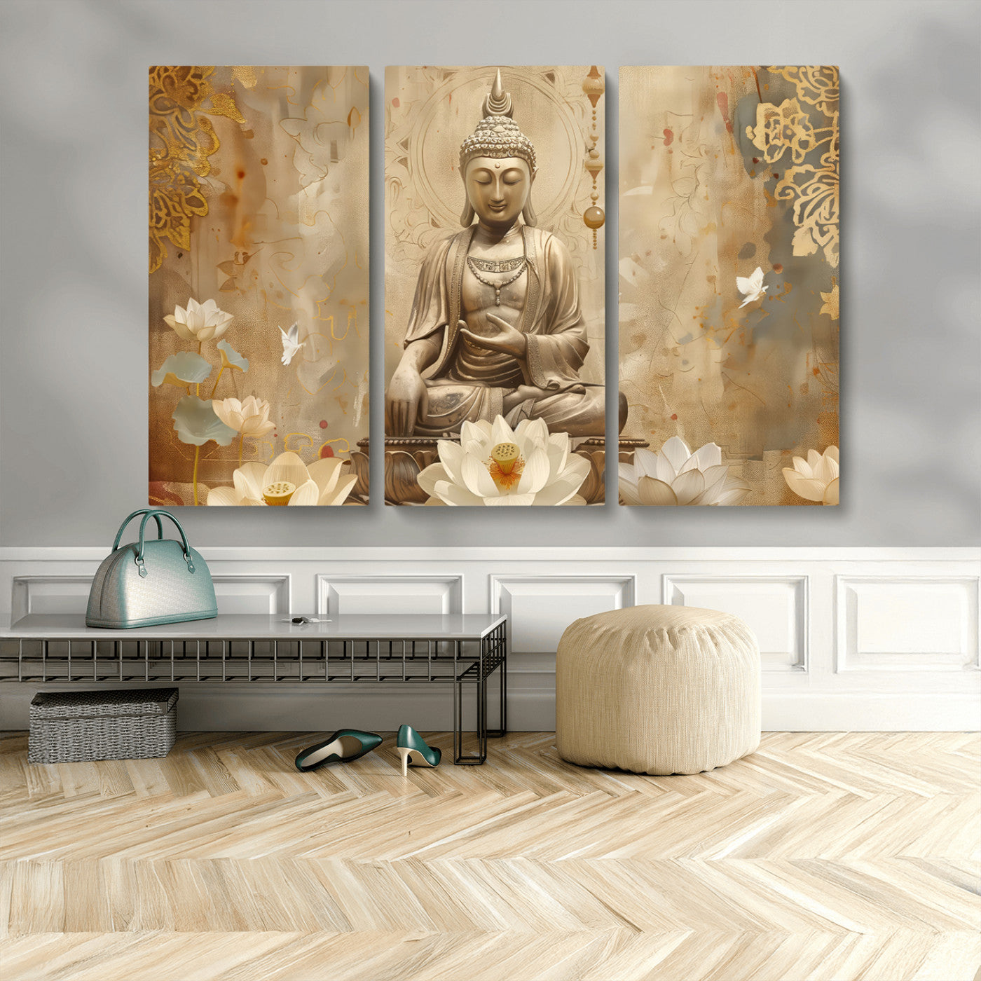 MGV-CV-48X32-3P - Buddha Wall Art Canvas Print, Buddha Meditation Room Decor, Yoga Room Wall Decor