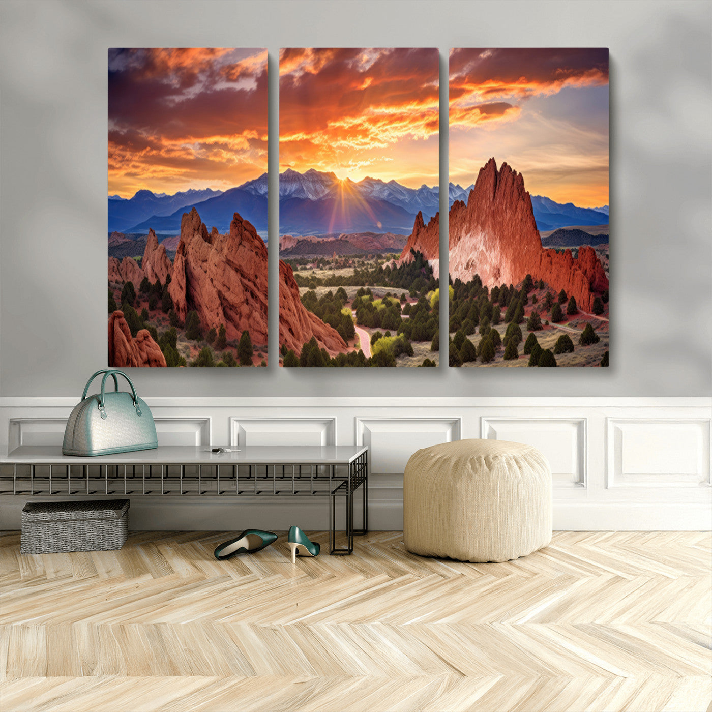 MGV-CV-48X32-3P - Rocky Mountains Sunset Wall Art Canvas Print – Ready to Hang, Framed Colorado Landscape