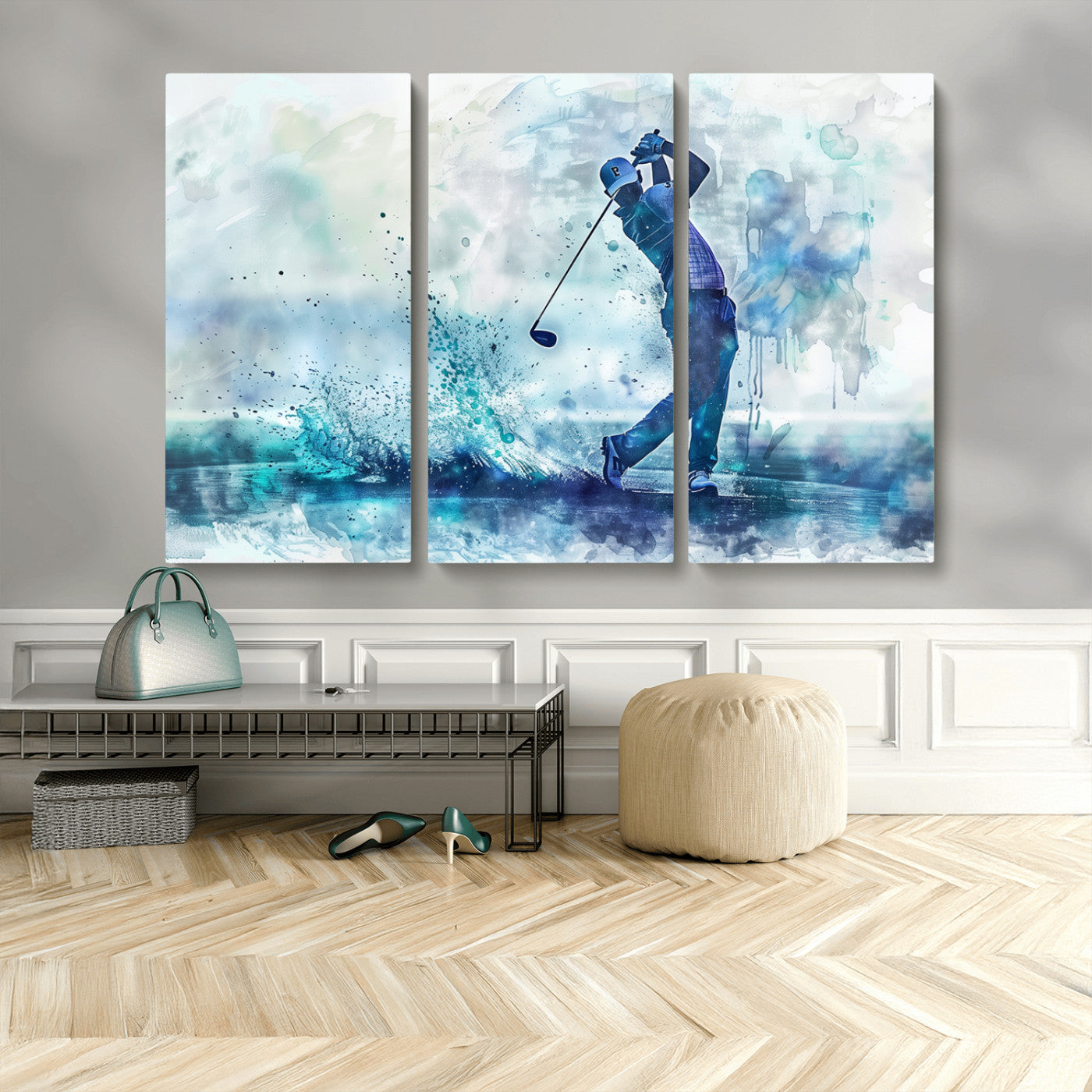 MGV-CV-48X32-3P - Golf Swing Wall Art Canvas Print - Sports-Inspired Watercolor Decor - Ready to Hang