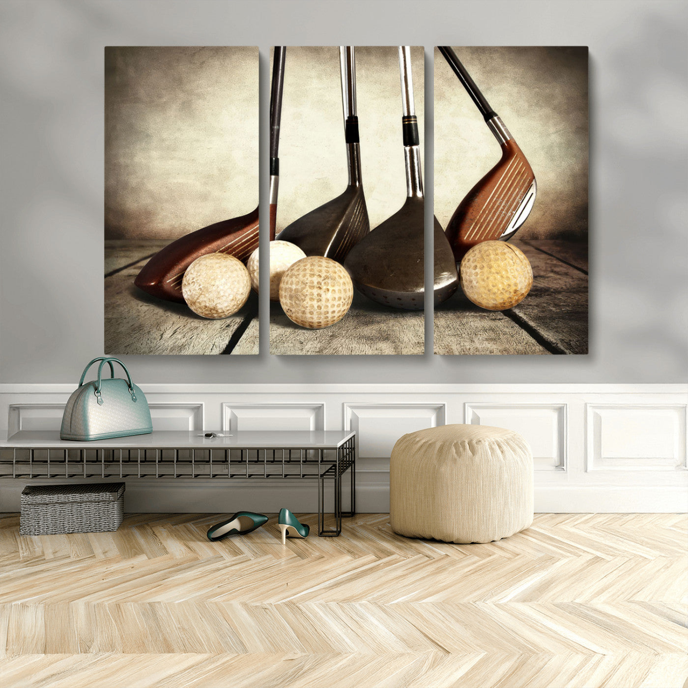 MGV-CV-48X32-3P - Vintage Golf Ball Art | Golf Decor for Man Cave or Office | Ready to Hang and Framed