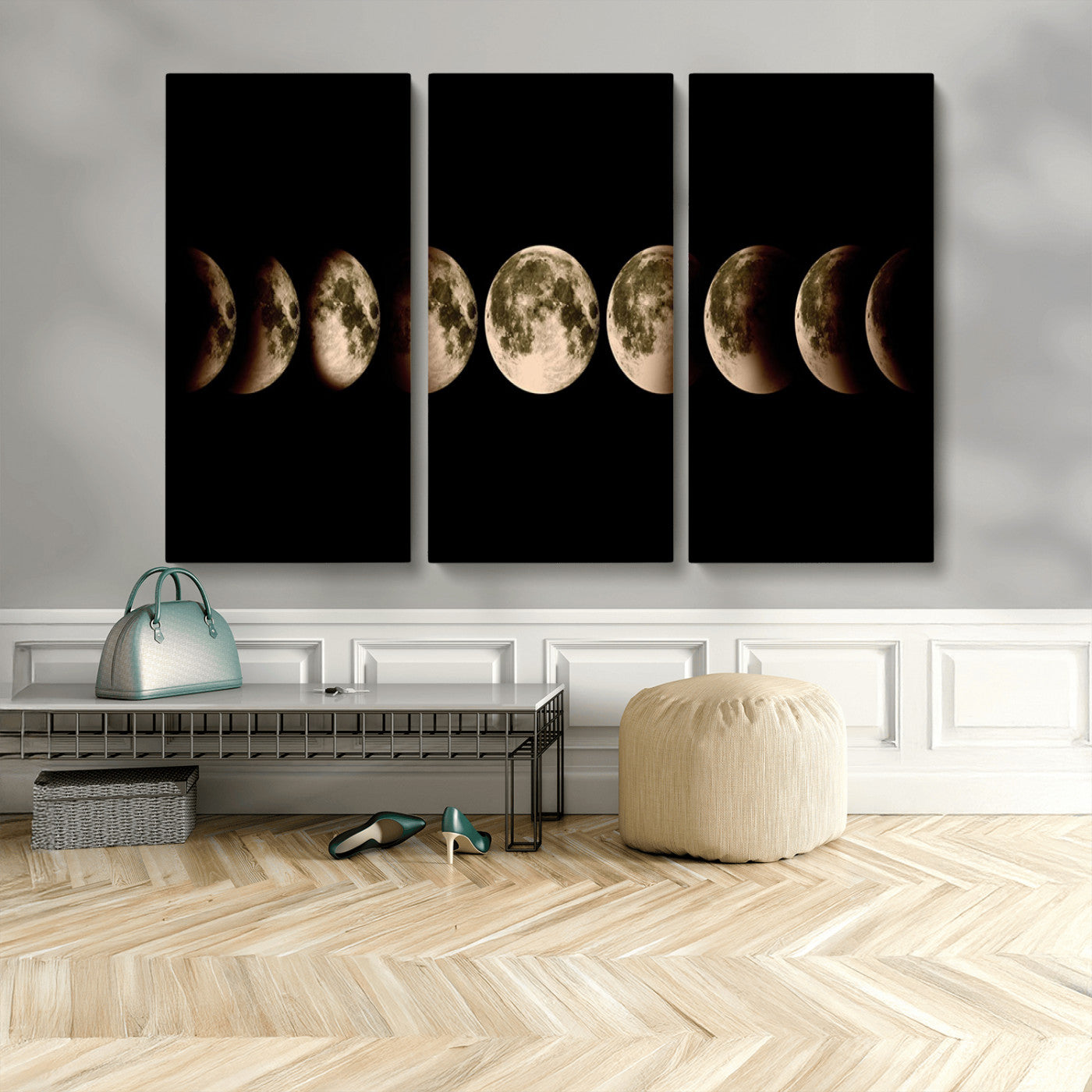 MGV-CV-48X32-3P - Phases of the Moon Wall Art | Canvas Print for Modern Wall Decor | Ready to Hang and Framed