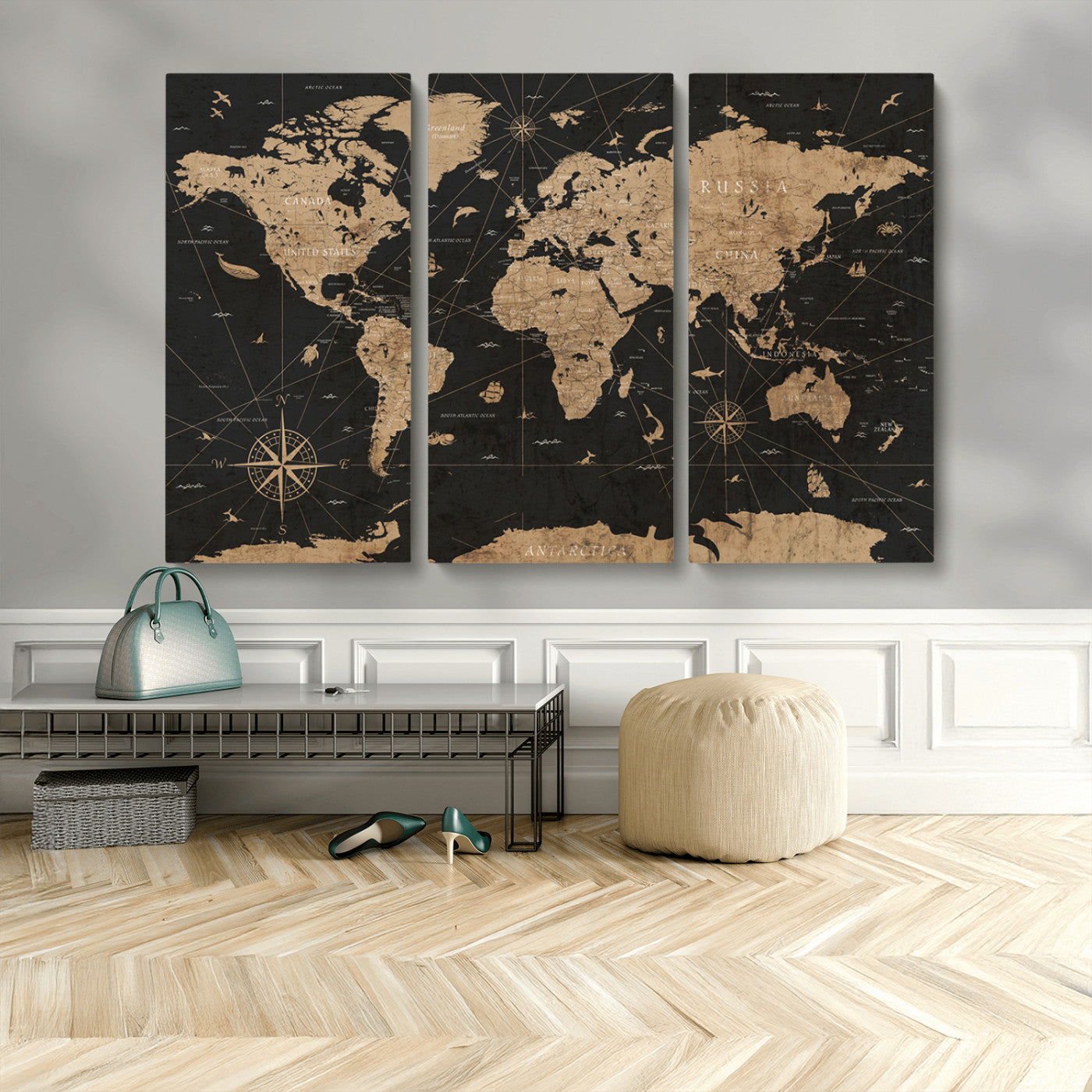 61023-MGV-CV-48X32-3P-World Map Canvas Print – Framed Wall Art for Home Decor