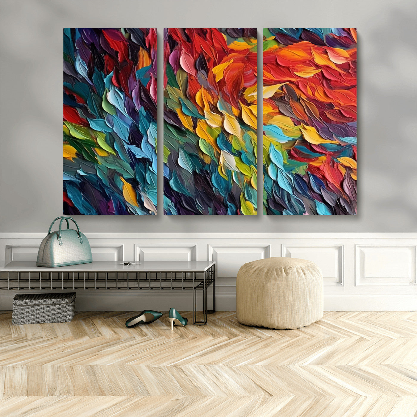 41557-MGV-CV-48X32-3P-Vibrant Abstract Leaf Wall Art Canvas Print | Bold Colorful Canvas for Living Room or Office | Ready
