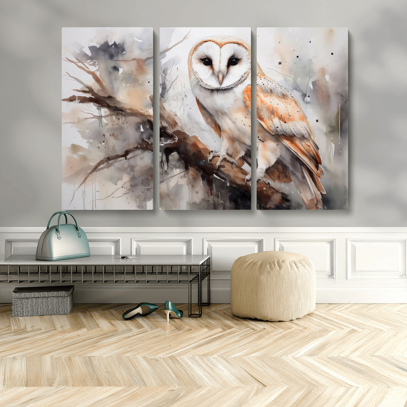 MGV-CV-48X32-3P - Barn Owl Wall Art | Watercolor Barn Owl Canvas Print | Perfect for Farmhouse Wall Decor | Ready to