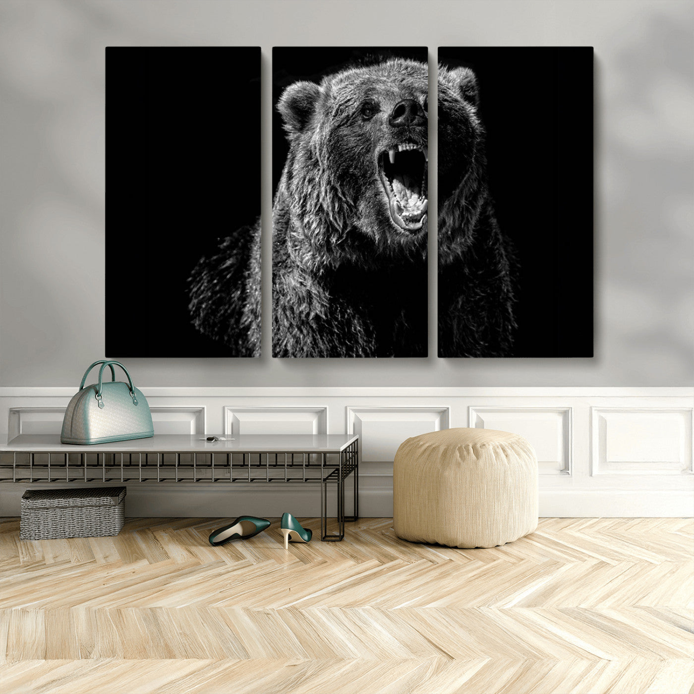 MGV-CV-48X32-3P - Bear Canvas Print | Wildlife Wall Art for Cabin Decor | Ready to Hang Framed