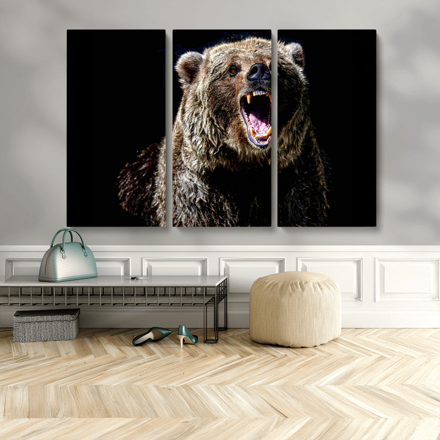 MGV-CV-48X32-3P - Grizzly Bear Canvas Print | Wildlife Wall Art for Cabin Decor | Ready to Hang Framed