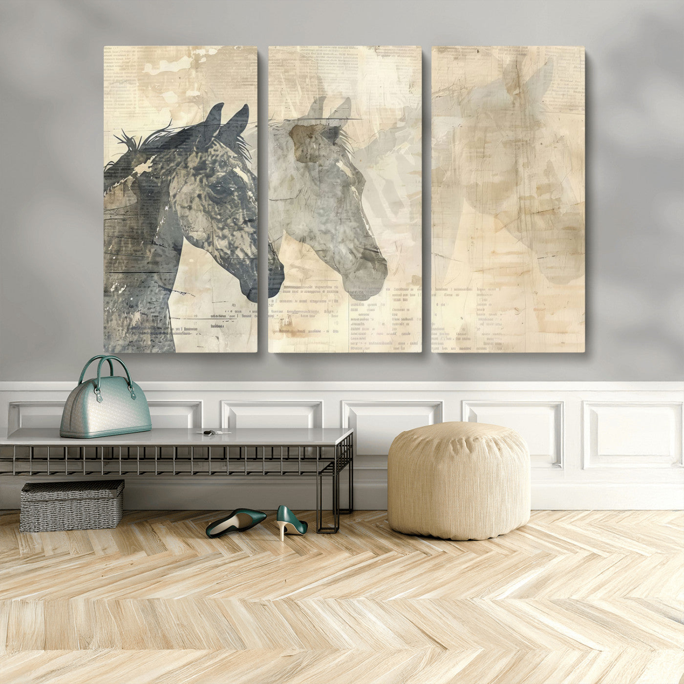MGV-CV-48X32-3P - Abstract Horse Canvas Print | Modern Farmhouse Wall Art | Ready to Hang Framed