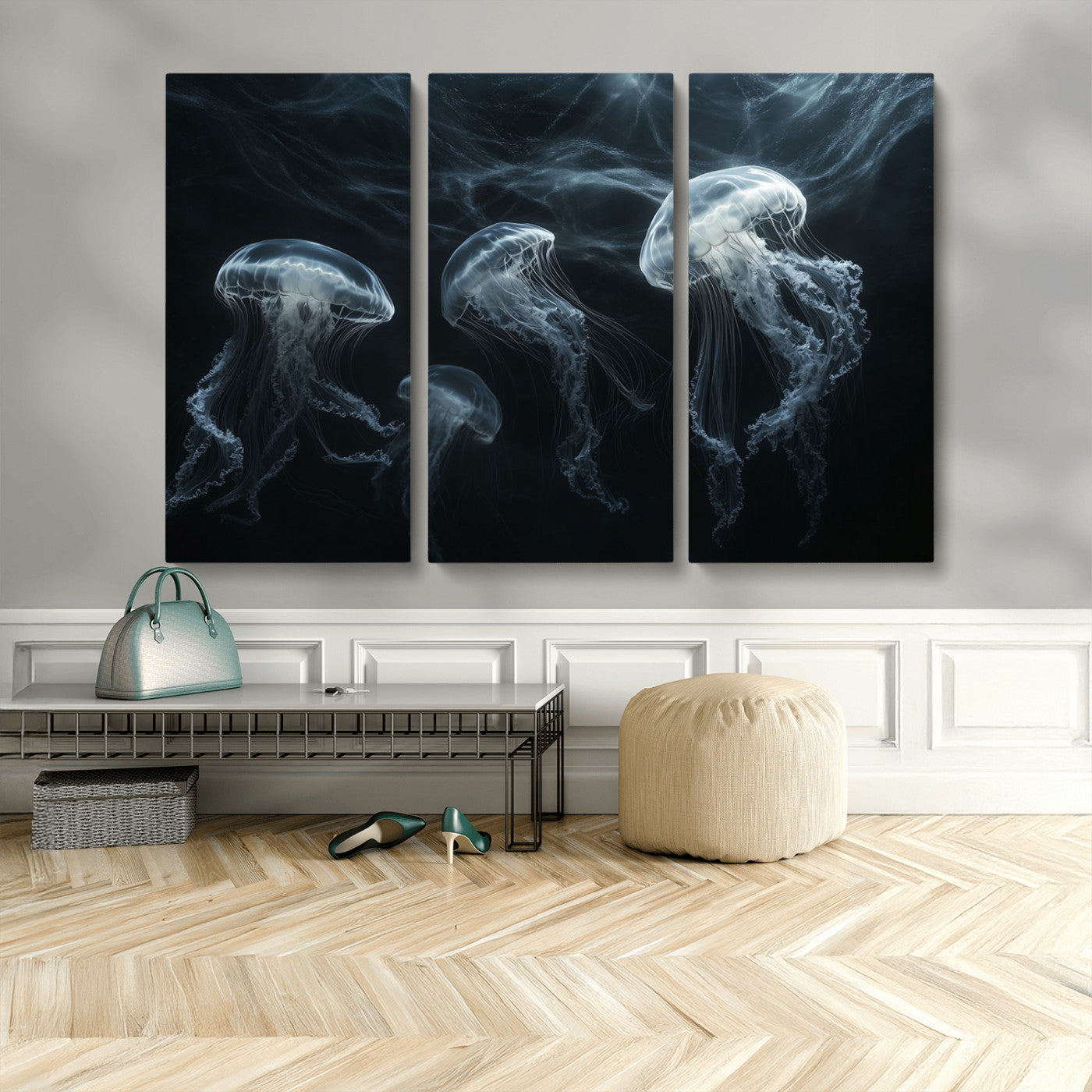 MGV-CV-48X32-3P - Jellyfish Wall Art Canvas Print, Elegant Wall Decor