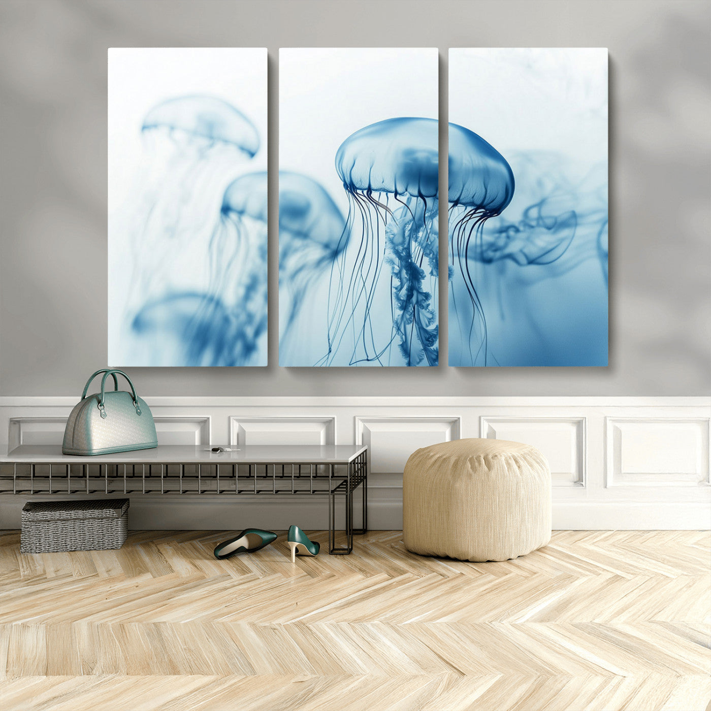 MGV-CV-48X32-3P - Blue Jellyfish Wall Art Canvas Print