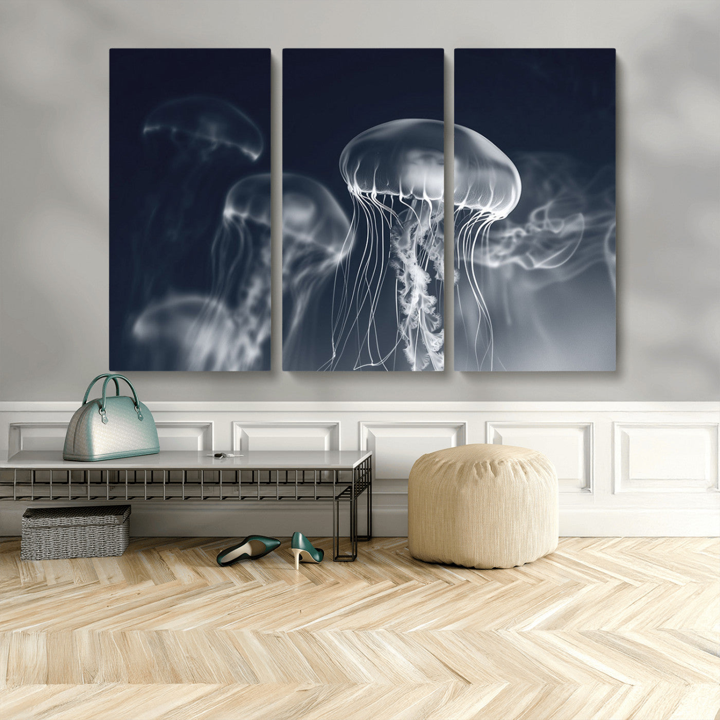 MGV-CV-48X32-3P - Jellyfish Wall Art Canvas Print, Modern Abstract Jellyfish Wall Decor