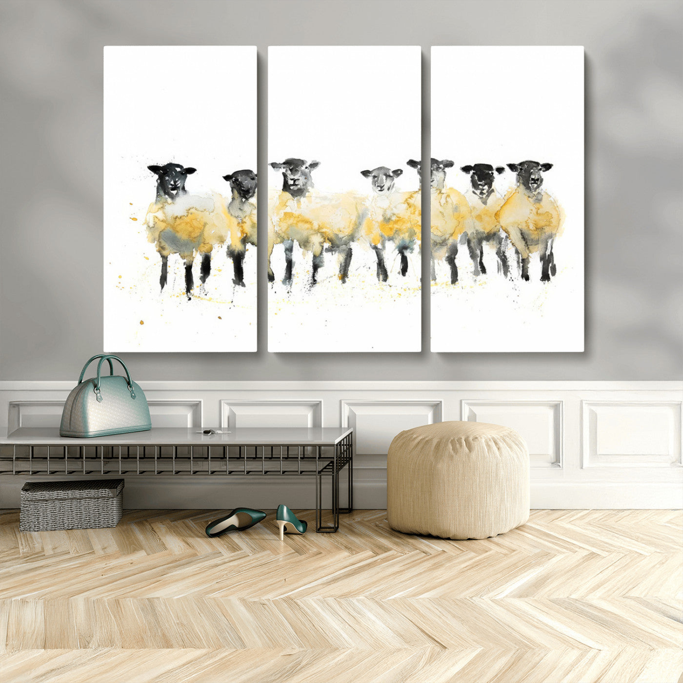 MGV-CV-48X32-3P - Farmhouse Wall Art Sheep Print | Ready to Hang Framed Canvas | Rustic Barn Decor