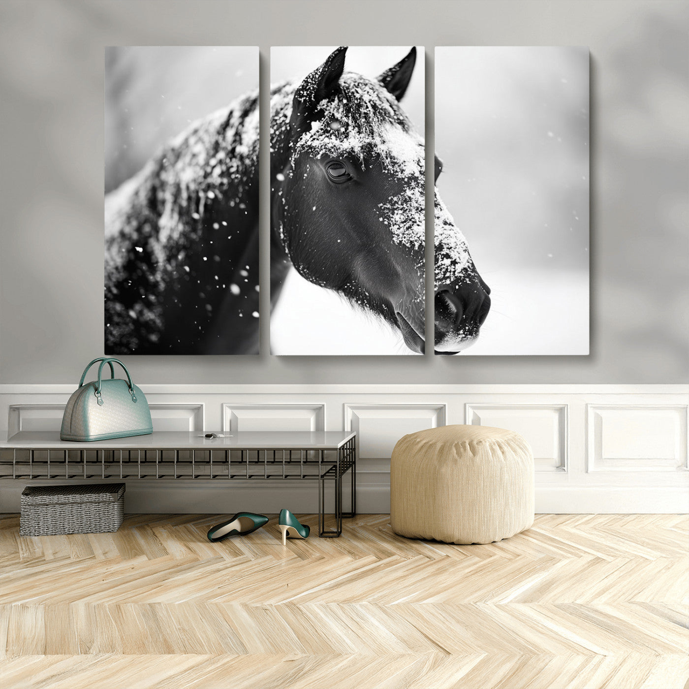 MGV-CV-48X32-3P - Horse Canvas Print - Winter Horse Snow Wall Art Canvas Print