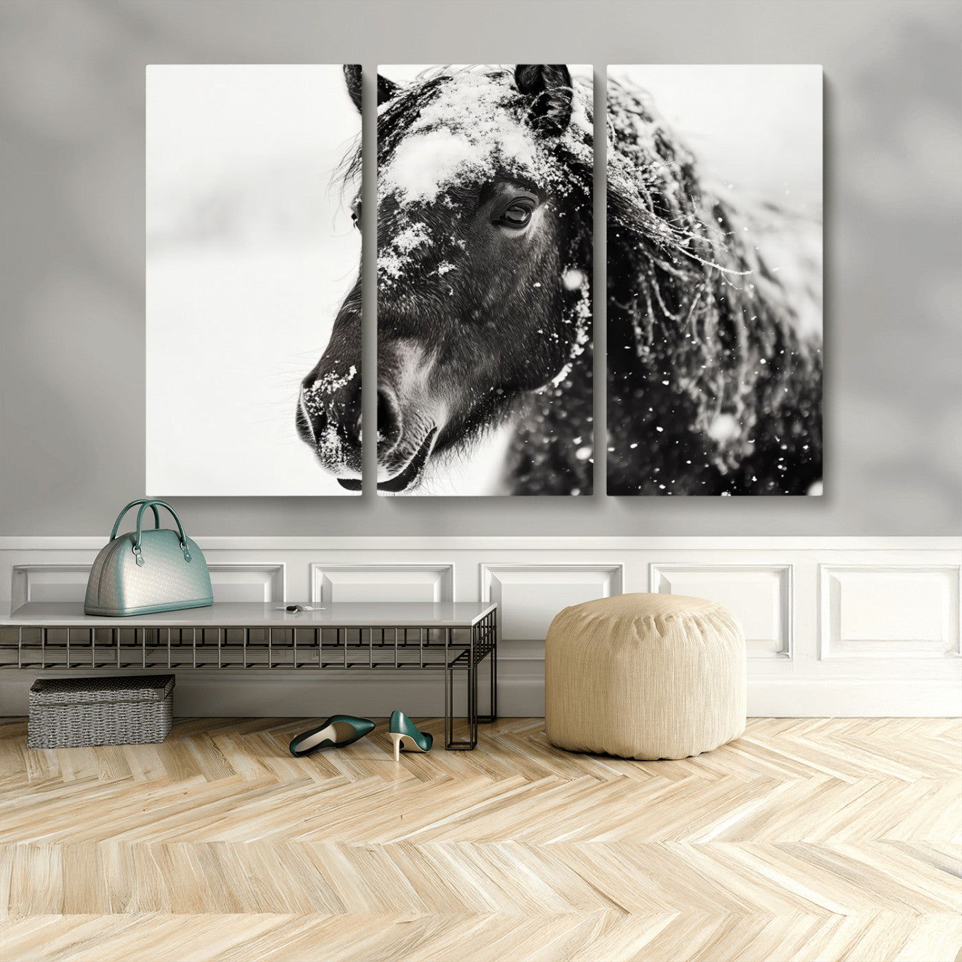 MGV-CV-48X32-3P - Framed Black and White Horse Wall Art | Ready to Hang and Framed | Farmhouse and Western Wall Decor